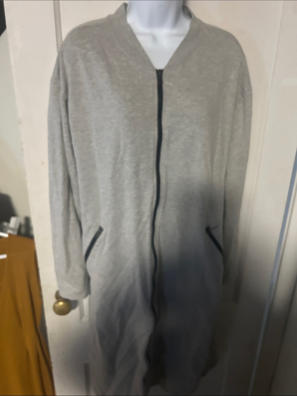Soho Light Gray Full-Zip Long Cardigan with Black Trim